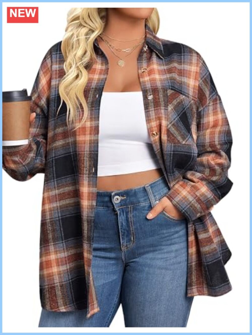 Women's Flannel Button Down Shirt Plus Size Long Sleeve Plaid Cotton Top